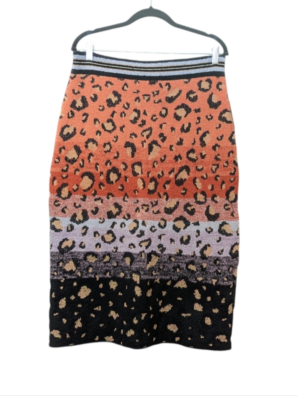 NWT Anthropologie Maeve Cheetah Orange, Black, Purple Sweater Knit Skirt Size XL - Picture 5 of 10